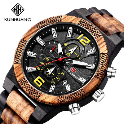 Montres en bois pour hommes montre en bois multi-fonction lumineuse de luxe montre rétro à Quartz pour hommes montres de Sport de mode Relogio