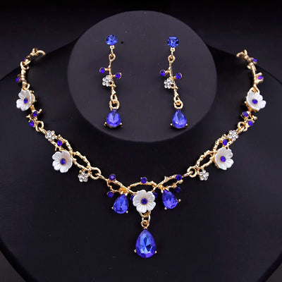 Magnifiques ensembles de bijoux de mariée en cristal pour femmes, collier ras du cou à fleurs de luxe, boucles d'oreilles, robe de mariée, ensembles de colliers de mariée à la mode
