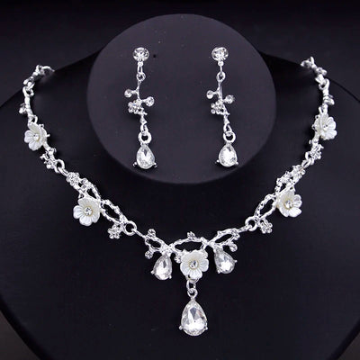 Magnifiques ensembles de bijoux de mariée en cristal pour femmes, collier ras du cou à fleurs de luxe, boucles d'oreilles, robe de mariée, ensembles de colliers de mariée à la mode
