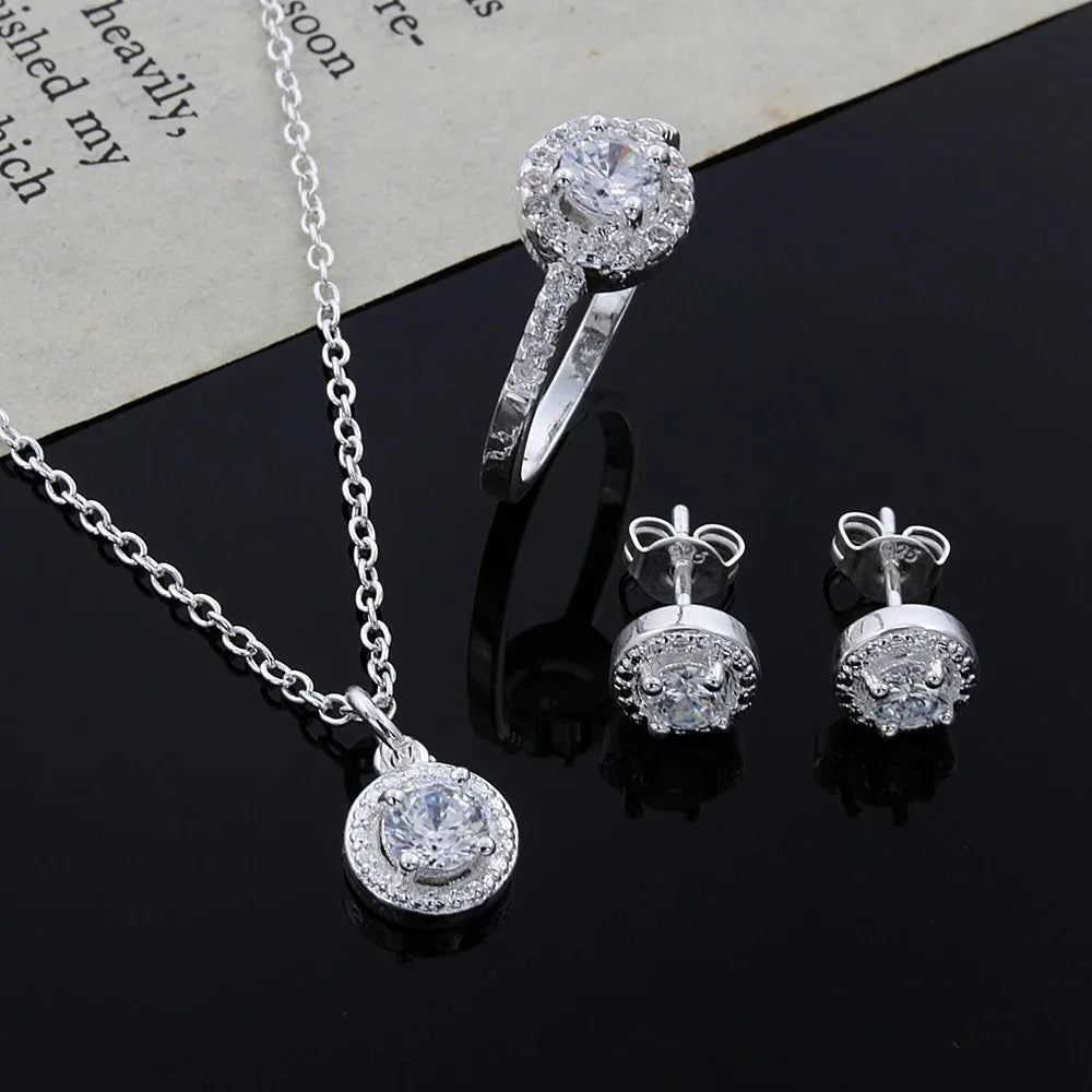 Zunderes-Ensemble de bijoux en argent cristal, collier, bague, boucles d'oreilles, 3 pièces