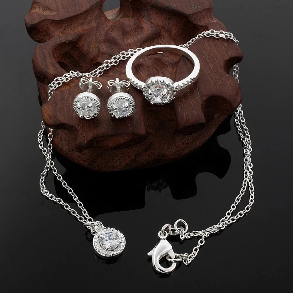 Zunderes-Ensemble de bijoux en argent cristal, collier, bague, boucles d'oreilles, 3 pièces
