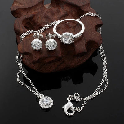 Zunderes-Ensemble de bijoux en argent cristal, collier, bague, boucles d'oreilles, 3 pièces