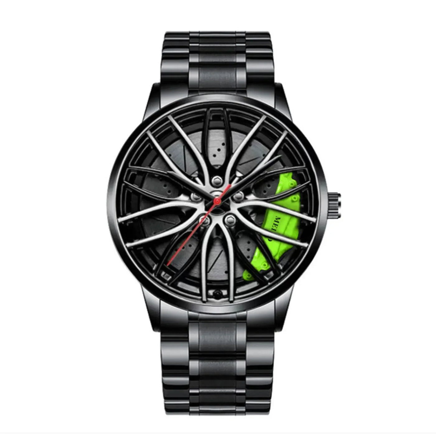 Montres de voiture pour hommes, montre-bracelet à Quartz étanche en acier inoxydable, montres de sport pour hommes avec conception de moyeu de jante de roue de voiture