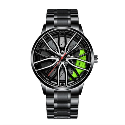 Montres de voiture pour hommes, montre-bracelet à Quartz étanche en acier inoxydable, montres de sport pour hommes avec conception de moyeu de jante de roue de voiture