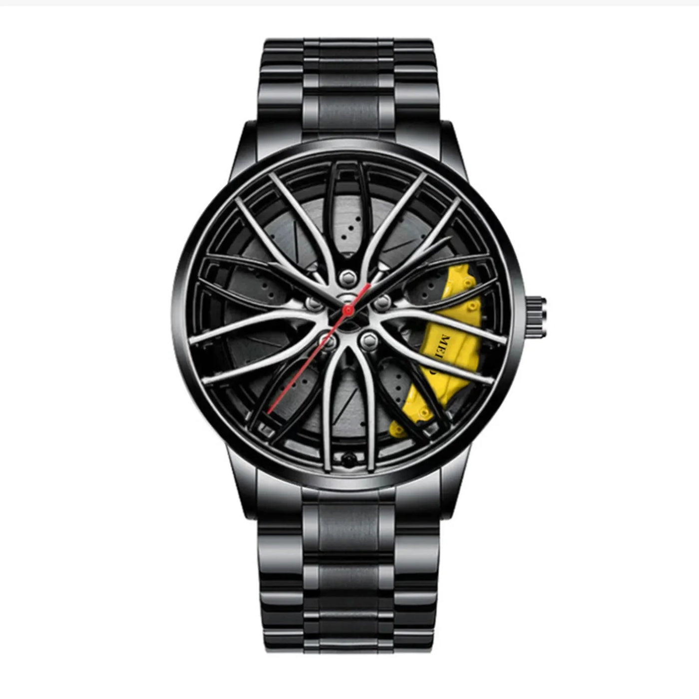 Montres de voiture pour hommes, montre-bracelet à Quartz étanche en acier inoxydable, montres de sport pour hommes avec conception de moyeu de jante de roue de voiture