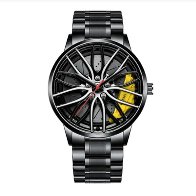 Montres de voiture pour hommes, montre-bracelet à Quartz étanche en acier inoxydable, montres de sport pour hommes avec conception de moyeu de jante de roue de voiture