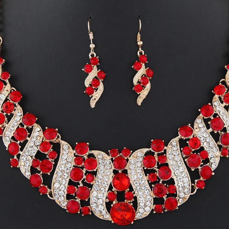 Ensemble de bijoux de mariage romantique 2 pièces/ensemble, ensemble de bijoux de mariée en cristal brillant, collier et boucles d'oreilles pour dames
