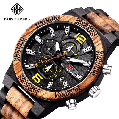 Montres en bois pour hommes montre en bois multi-fonction lumineuse de luxe montre rétro à Quartz pour hommes montres de Sport de mode Relogio