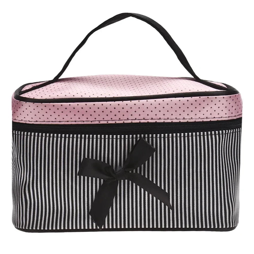 Trousse de maquillage à rayures pour femmes, trousse de maquillage, trousse de rangement pour produits cosmétiques, soutien-gorge de beauté, trousse de toilette