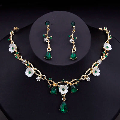 Magnifiques ensembles de bijoux de mariée en cristal pour femmes, collier ras du cou à fleurs de luxe, boucles d'oreilles, robe de mariée, ensembles de colliers de mariée à la mode