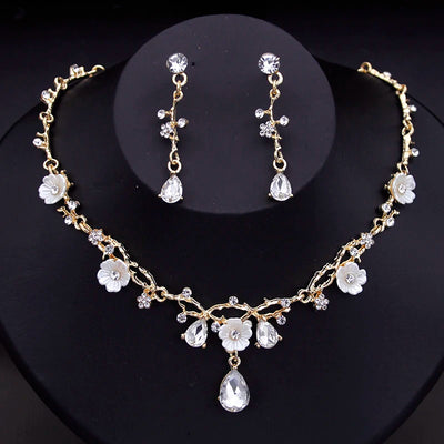 Magnifiques ensembles de bijoux de mariée en cristal pour femmes, collier ras du cou à fleurs de luxe, boucles d'oreilles, robe de mariée, ensembles de colliers de mariée à la mode