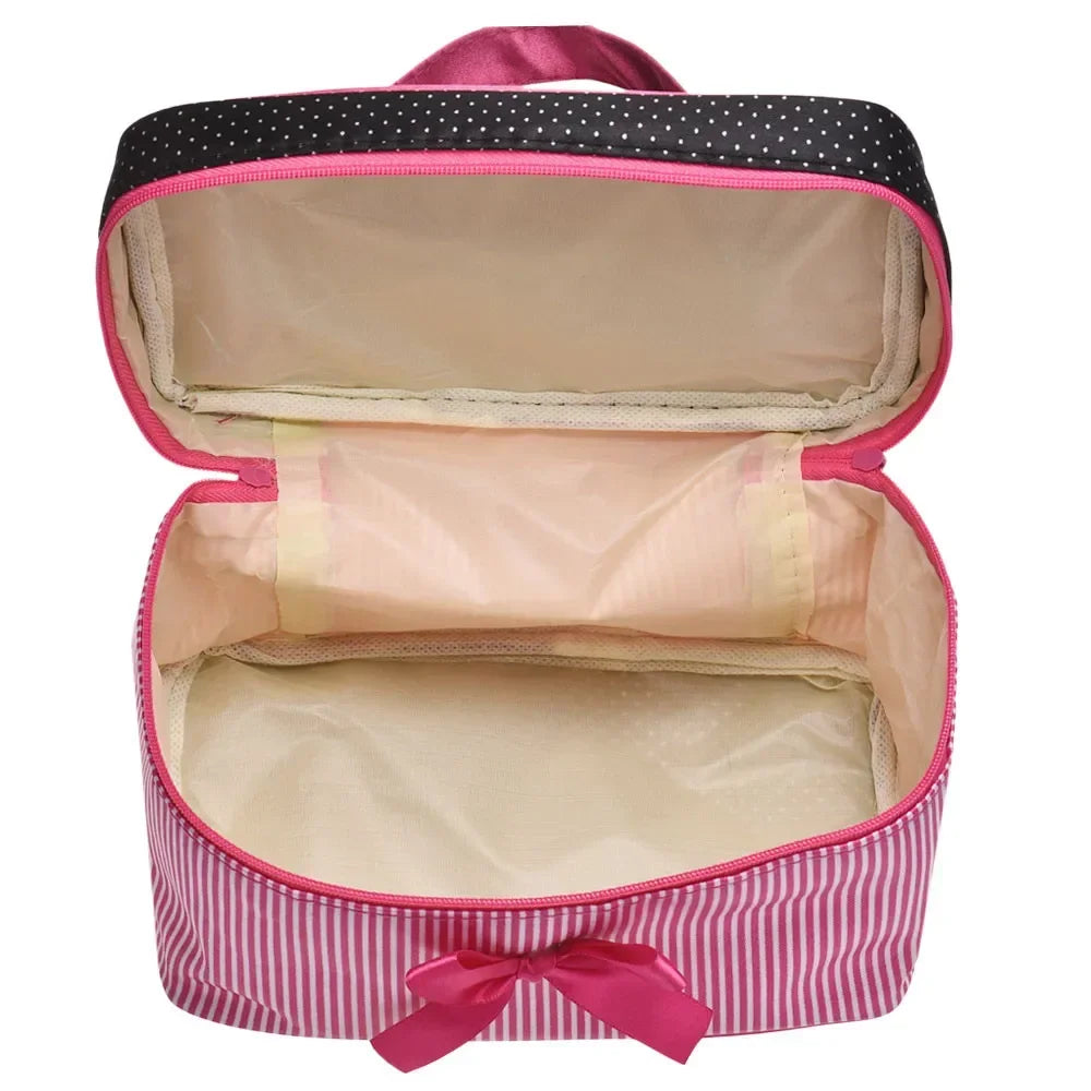 Trousse de maquillage à rayures pour femmes, trousse de maquillage, trousse de rangement pour produits cosmétiques, soutien-gorge de beauté, trousse de toilette