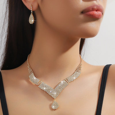 Strass à la mode, gouttelettes d'eau, colliers, boucles d'oreilles, ensembles de bijoux, accessoires de mariage pour femmes, 3 pièces