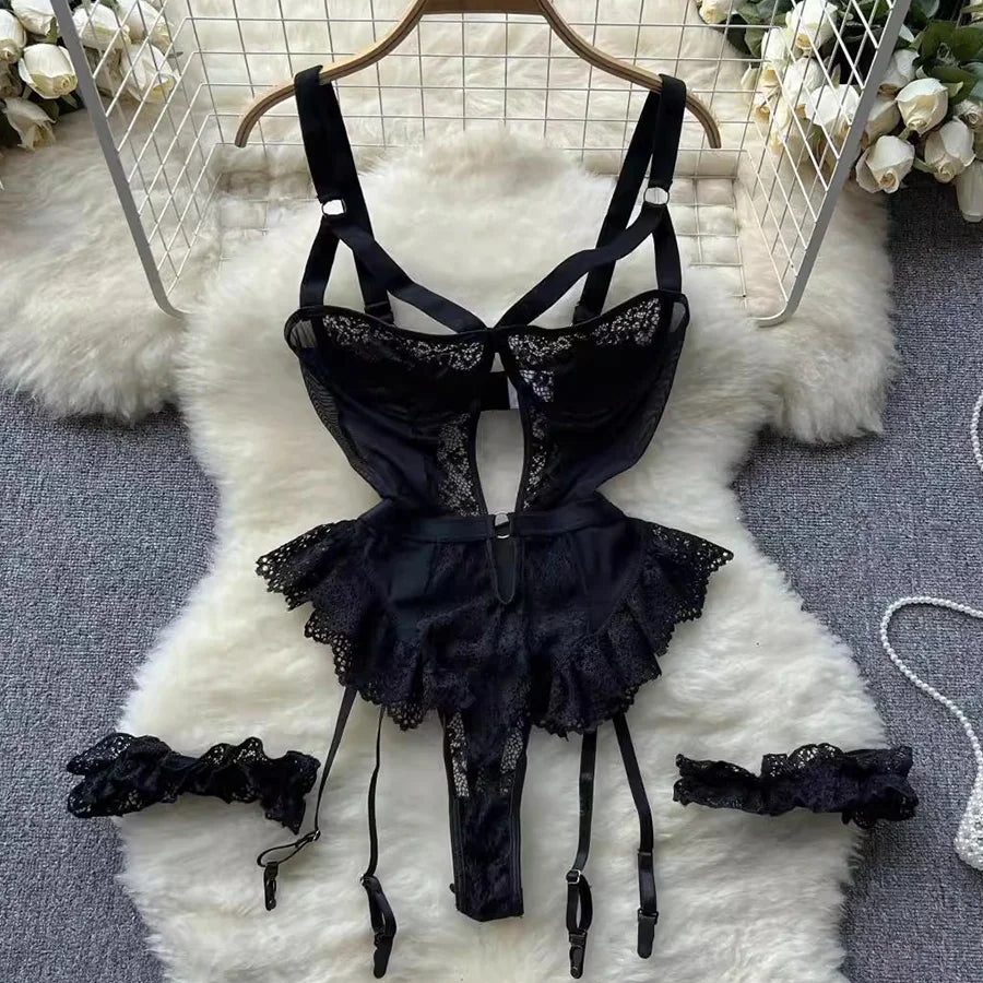 Sous-vêtements érotiques ensembles de soutiens-gorge pour femmes dentelle jarretière Lingerie intimes 2025 soutien-gorge à armatures et culotte tongs dames ensemble de sous-vêtements