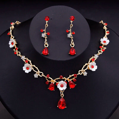 Magnifiques ensembles de bijoux de mariée en cristal pour femmes, collier ras du cou à fleurs de luxe, boucles d'oreilles, robe de mariée, ensembles de colliers de mariée à la mode
