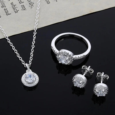Zunderes-Ensemble de bijoux en argent cristal, collier, bague, boucles d'oreilles, 3 pièces