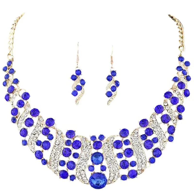 Ensemble de bijoux de mariage romantique 2 pièces/ensemble, ensemble de bijoux de mariée en cristal brillant, collier et boucles d'oreilles pour dames