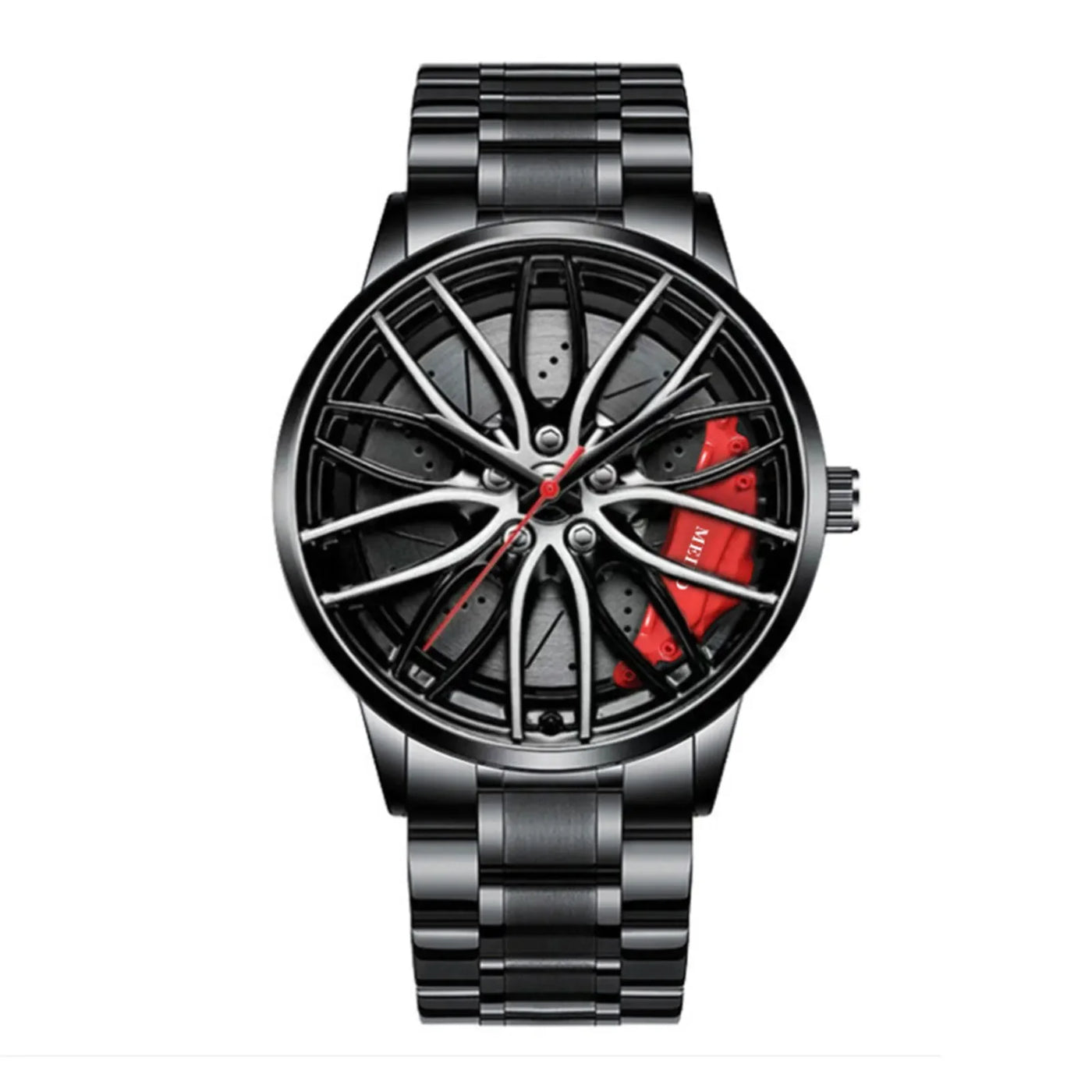 Montres de voiture pour hommes, montre-bracelet à Quartz étanche en acier inoxydable, montres de sport pour hommes avec conception de moyeu de jante de roue de voiture