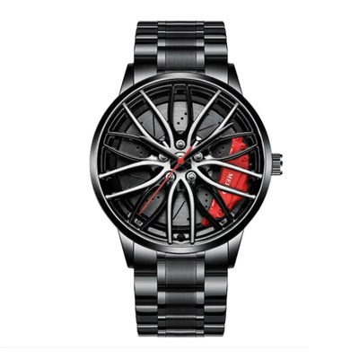 Montres de voiture pour hommes, montre-bracelet à Quartz étanche en acier inoxydable, montres de sport pour hommes avec conception de moyeu de jante de roue de voiture