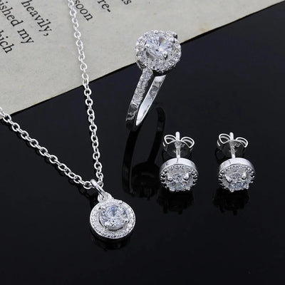 Zunderes-Ensemble de bijoux en argent cristal, collier, bague, boucles d'oreilles, 3 pièces